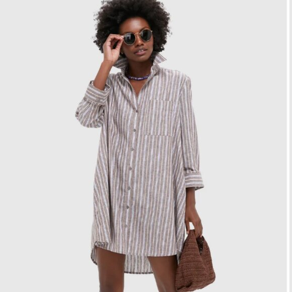 Tuckernuck Dresses & Skirts - Tuckernuck Dove Stripe Linen Carlotta Shirt Dress Size M
